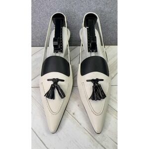 Ralph Lauren Purple Label Slingback Pump Kitten Heels White‎ Black Tassel Size 8